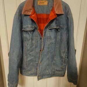 Flannel Lined Denim Wrangler Blue Jean Jacket with Curdoroy Collar Size xl